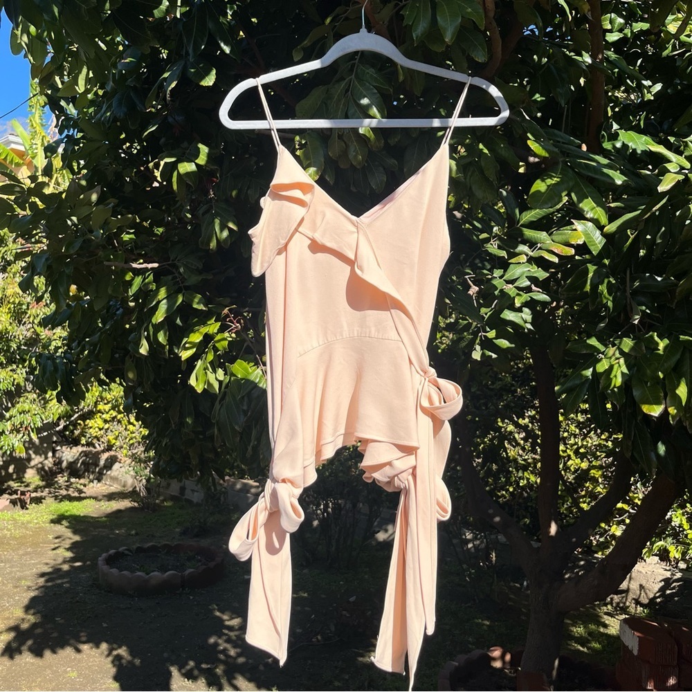 JONATHAN SIMKHAI peach pink tie detail sleeveless cropped tank top